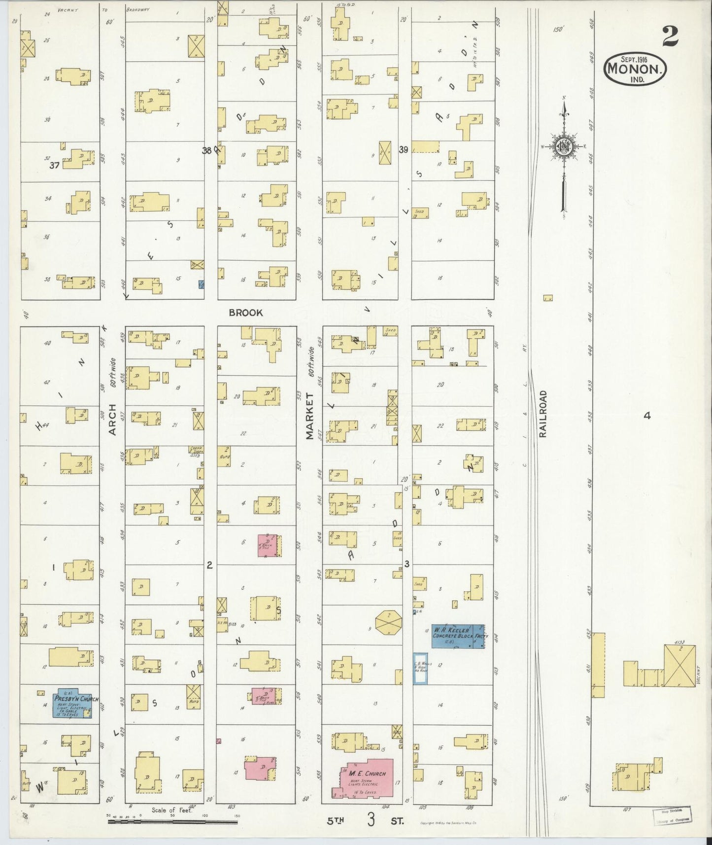 Sanborn Fire Insurance Map from Monon, White County, Indiana (1916), Sheet #0002 - Complete Map Set gallery image, historic Sanborn map, vintage wall art, Indiana Indiana