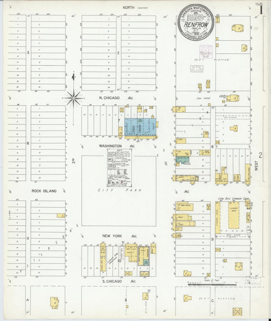 Sanborn Fire Insurance Map from Renfrow, Grant County, Oklahoma (1905), Sheet #0001 - Historic Sanborn Fire Insurance Map Print, vintage old map wall art, antique decor, genealogy gift, Oklahoma Oklahoma map
