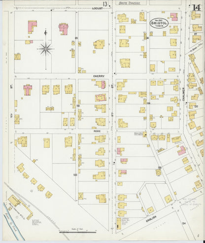 Sanborn Fire Insurance Map from Bristol, Sullivan County, Tennessee (1902), Sheet #0014 - Complete Map Set gallery image, historic Sanborn map, vintage wall art, Tennessee Tennessee