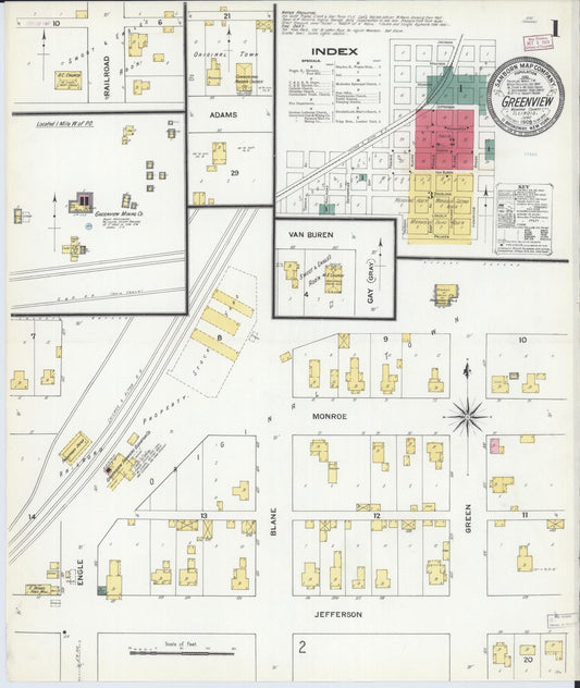 Sanborn Fire Insurance Map from Greenview, Menard County, Illinois (1909), Sheet #0001 - Historic Sanborn Fire Insurance Map Print, vintage old map wall art, antique decor, genealogy gift, Illinois Illinois map