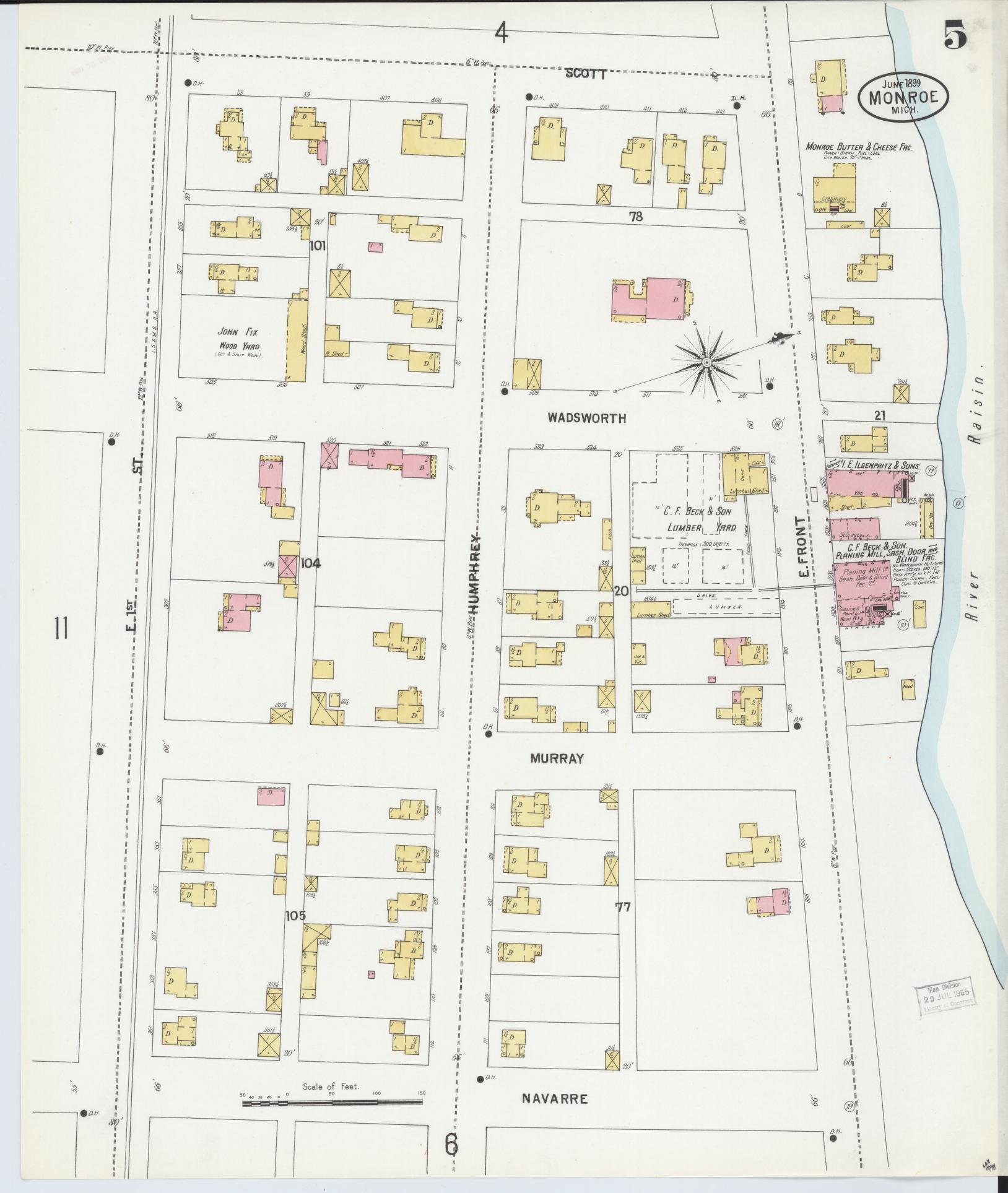 Sanborn Fire Insurance Map from Monroe, Monroe County, Michigan (1899), Sheet #0005 - Complete Map Set gallery image, historic Sanborn map, vintage wall art, Michigan Michigan