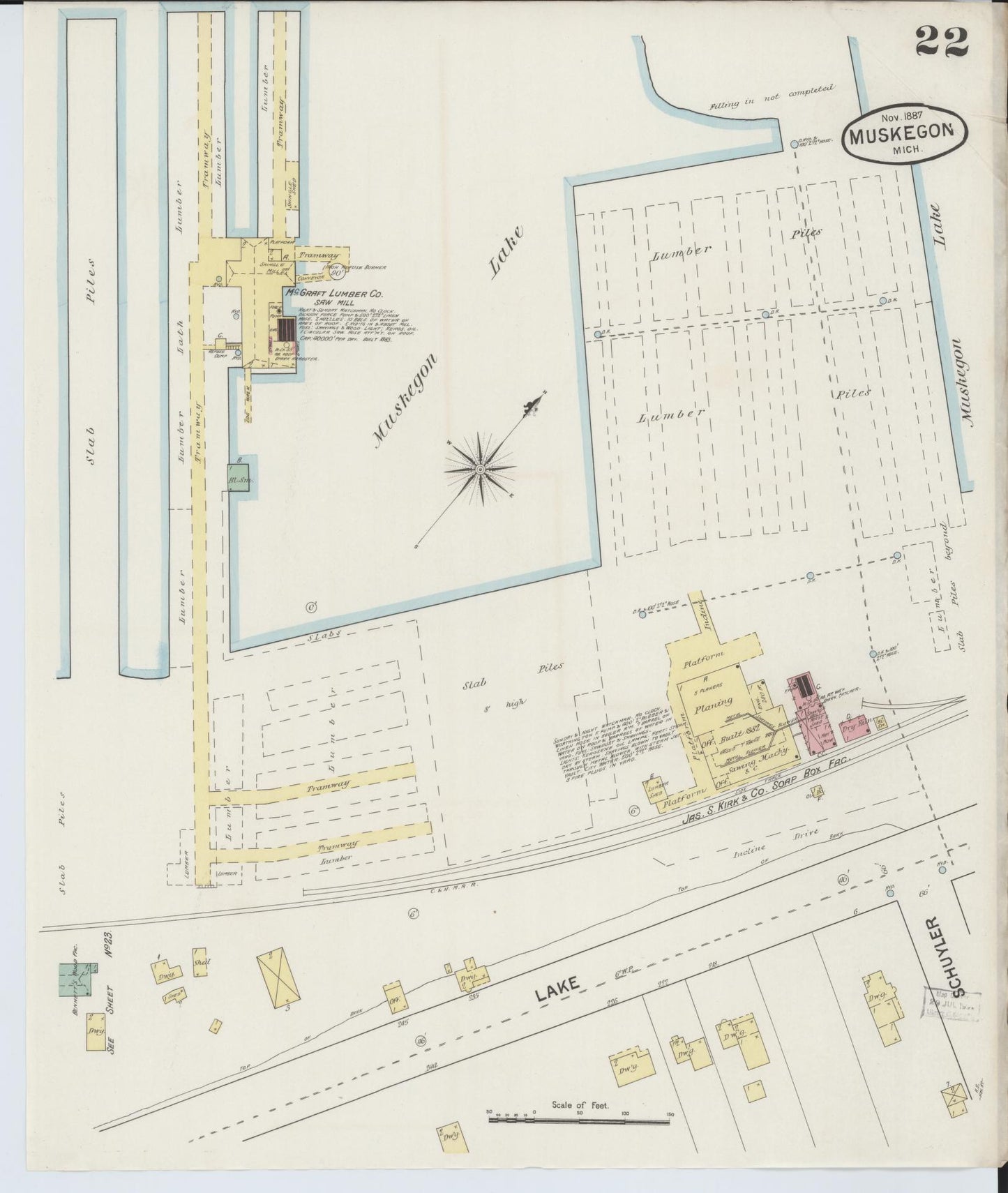 Sanborn Fire Insurance Map from Muskegon, Muskegon County, Michigan (1887), Sheet #0022 - Complete Map Set gallery image, historic Sanborn map, vintage wall art, Michigan Michigan