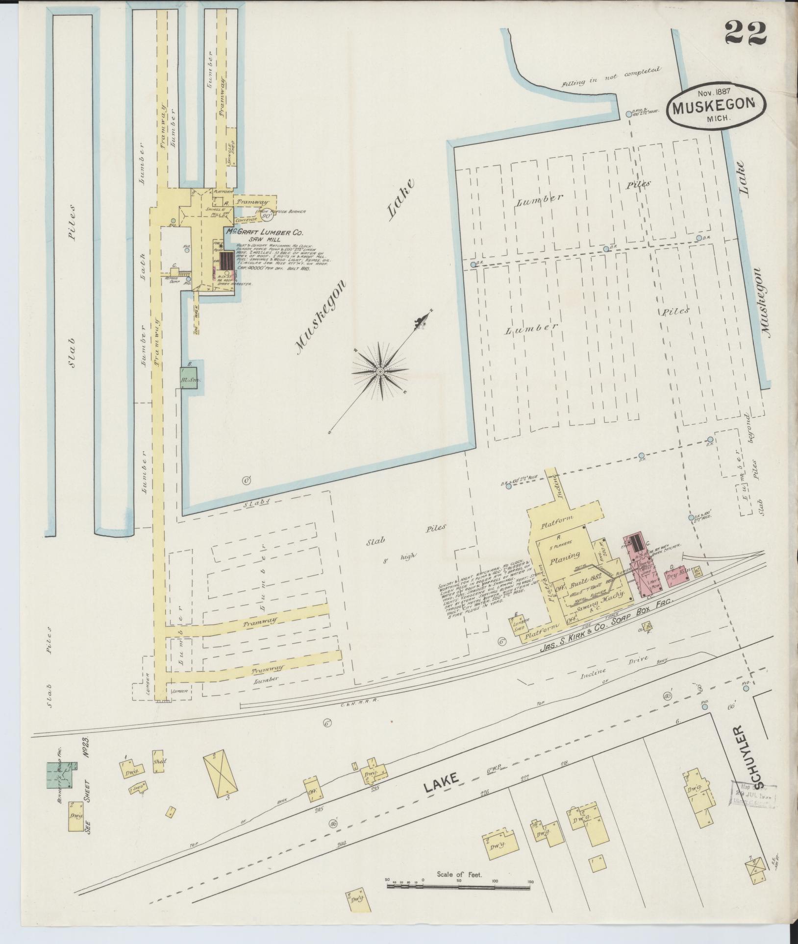 Sanborn Fire Insurance Map from Muskegon, Muskegon County, Michigan (1887), Sheet #0022 - Complete Map Set gallery image, historic Sanborn map, vintage wall art, Michigan Michigan