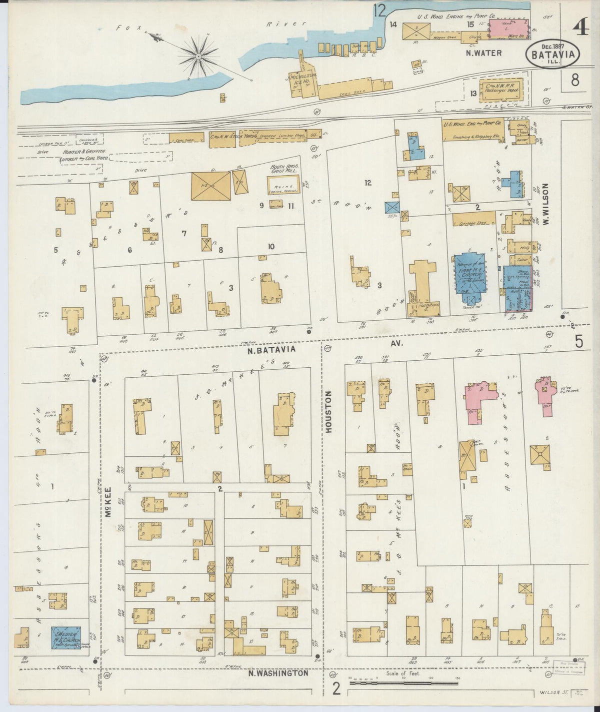 Sanborn Fire Insurance Map from Batavia, Kane County, Illinois (1897), Sheet #0004 - Complete Map Set gallery image, historic Sanborn map, vintage wall art, Illinois Illinois