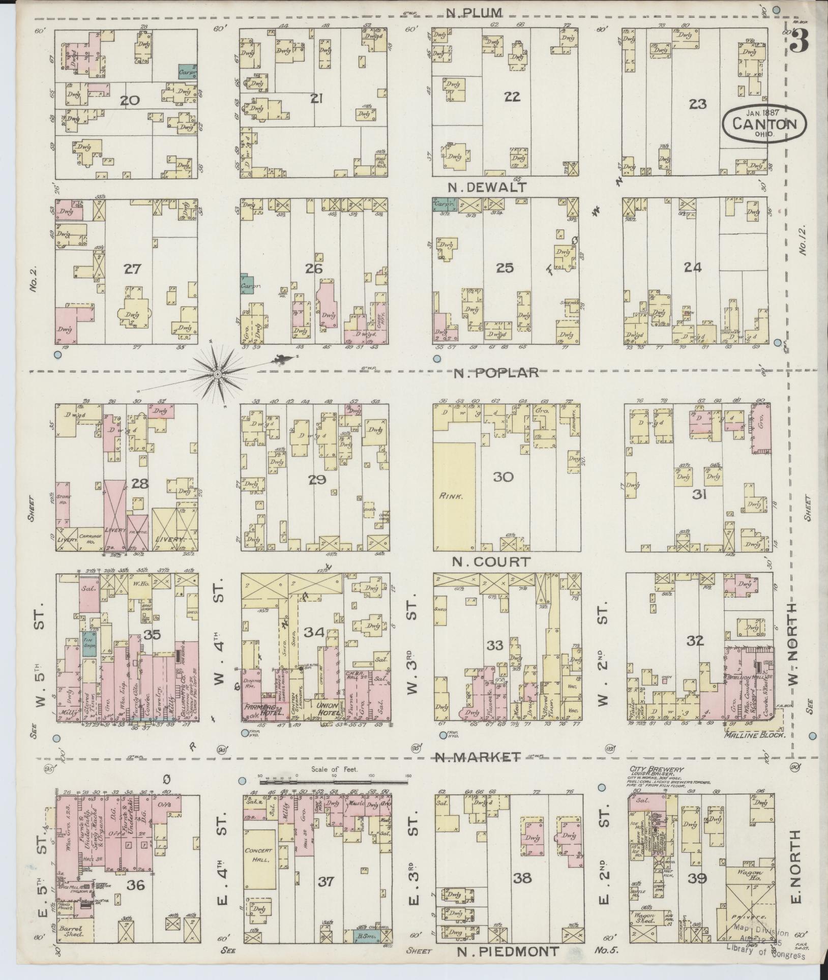 Sanborn Fire Insurance Map from Canton, Stark County, Ohio (1887), Sheet #0003 - Historic Sanborn Fire Insurance Map Print, vintage old map wall art, antique decor, genealogy gift, Ohio Ohio map