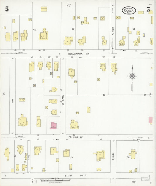 Sanborn Fire Insurance Map from Ocala, Marion County, Florida (1924), Sheet #0005 - Historic Sanborn Fire Insurance Map Print, vintage old map wall art, antique decor, genealogy gift, Florida Florida map