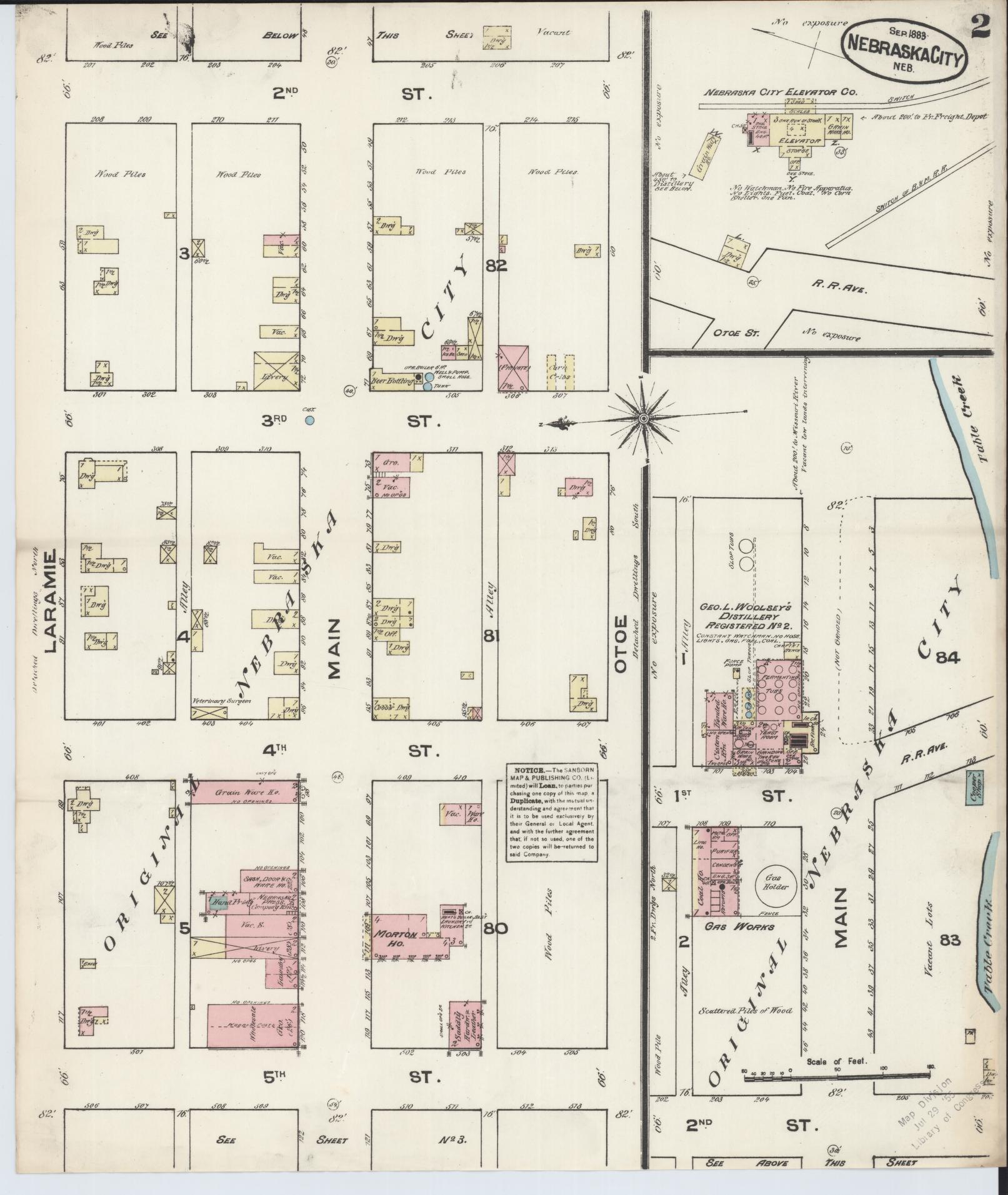 Sanborn Fire Insurance Map from Nebraska City, Otoe County, Nebraska (1883), Sheet #0002 - Historic Sanborn Fire Insurance Map Print, vintage old map wall art, antique decor, genealogy gift, Nebraska Nebraska map