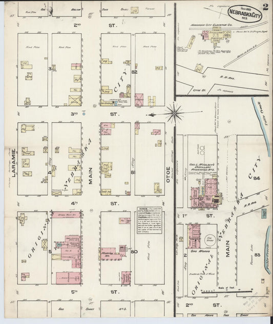 Sanborn Fire Insurance Map from Nebraska City, Otoe County, Nebraska (1883), Sheet #0002 - Historic Sanborn Fire Insurance Map Print, vintage old map wall art, antique decor, genealogy gift, Nebraska Nebraska map