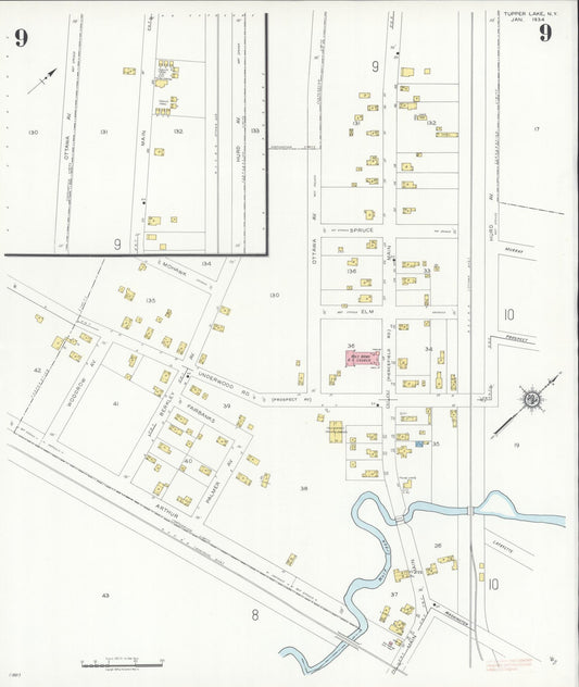 Sanborn Fire Insurance Map from Tupper Lake, Franklin County, New York (1934), Sheet #0009 - Historic Sanborn Fire Insurance Map Print, vintage old map wall art, antique decor, genealogy gift, New York New York map