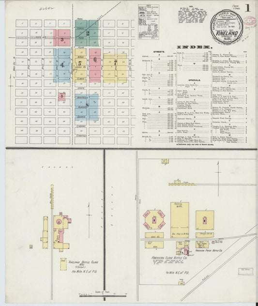 Sanborn Fire Insurance Map from Vineland, Cumberland County, New Jersey (1895), Sheet #0001 - Historic Sanborn Fire Insurance Map Print, vintage old map wall art, antique decor, genealogy gift, New Jersey New Jersey map