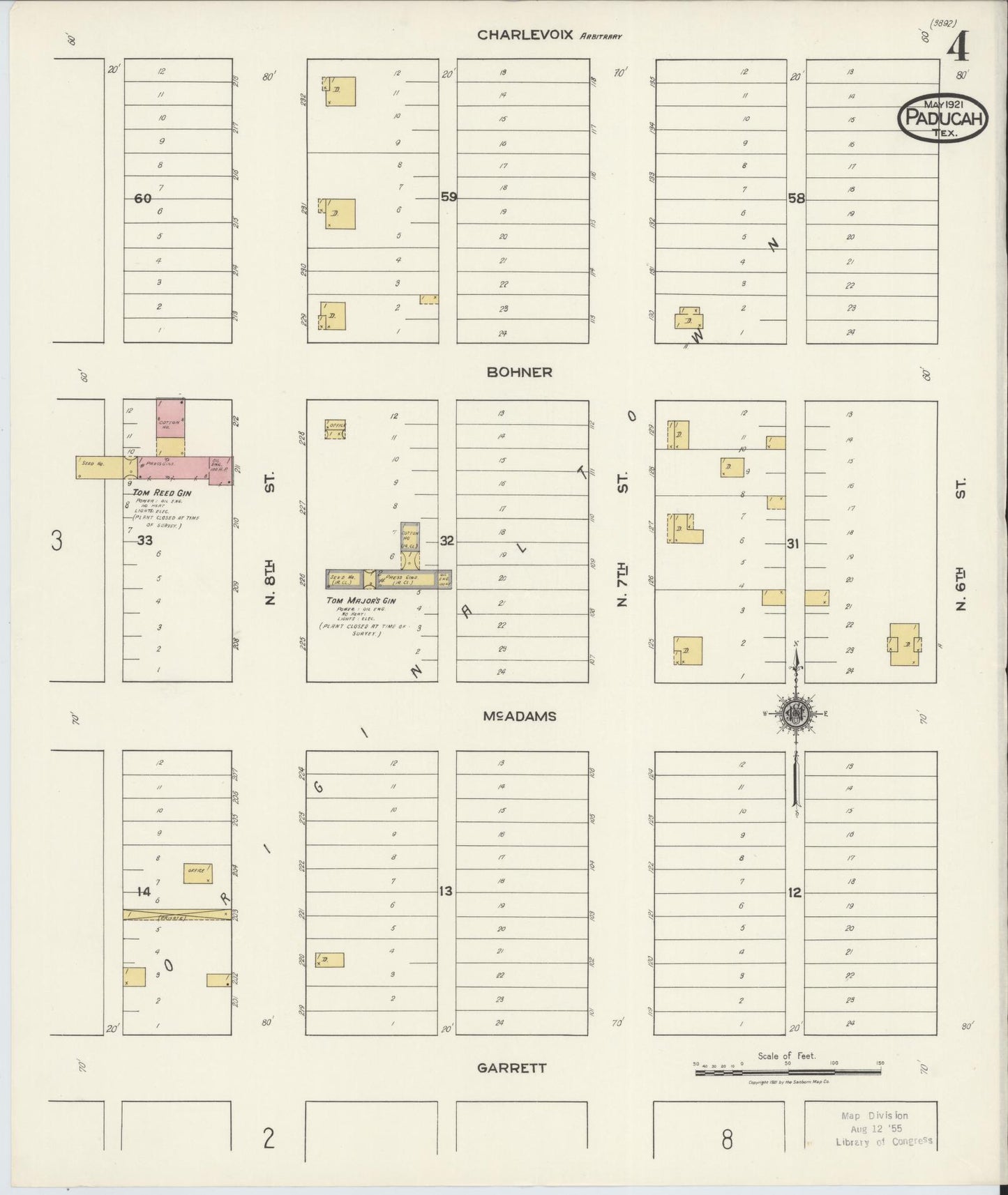 Sanborn Fire Insurance Map from Paducah, Cottle County, Texas (1921), Sheet #0004 - Complete Map Set gallery image, historic Sanborn map, vintage wall art, Texas Texas
