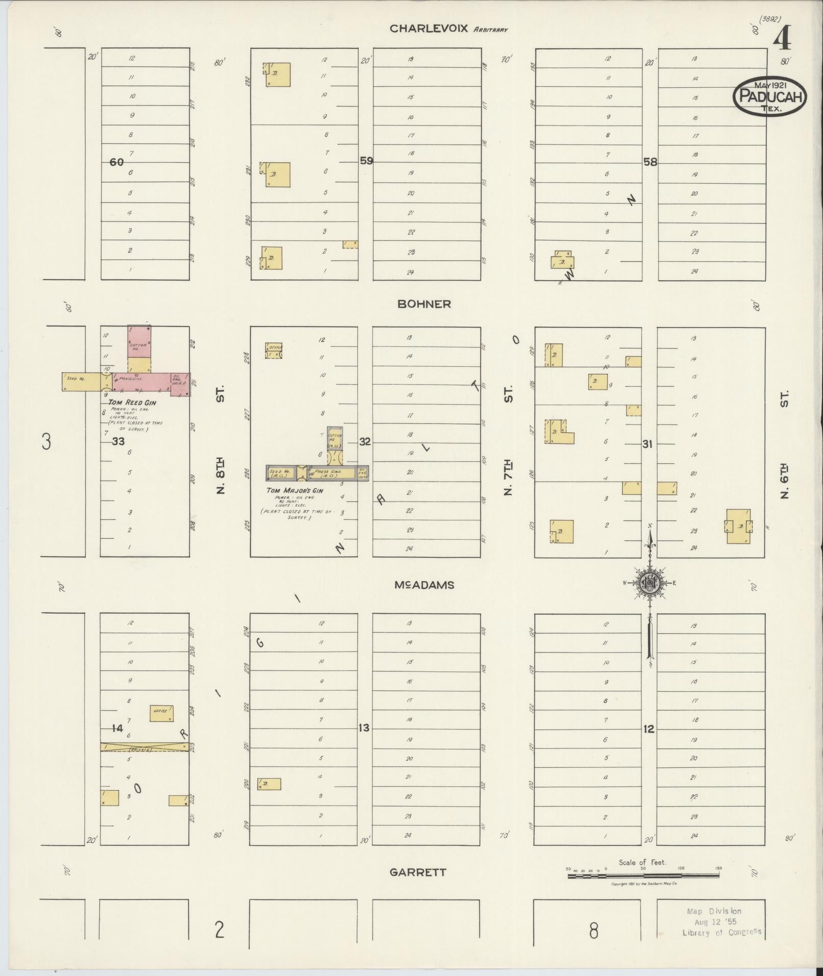 Sanborn Fire Insurance Map from Paducah, Cottle County, Texas (1921), Sheet #0004 - Complete Map Set gallery image, historic Sanborn map, vintage wall art, Texas Texas
