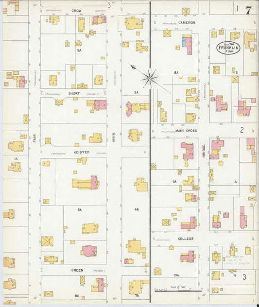 Sanborn Fire Insurance Map from Franklin, Williamson County, Tennessee (1903), Sheet #0007 - Historic Sanborn Fire Insurance Map Print, vintage old map wall art, antique decor, genealogy gift, Tennessee Tennessee map