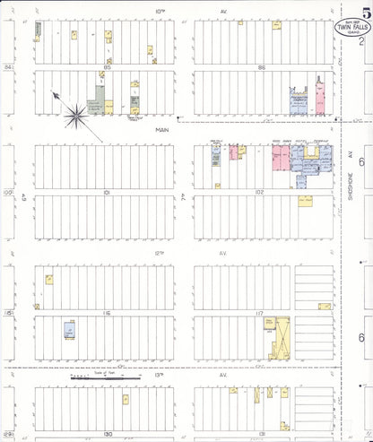Sanborn Fire Insurance Map from Twin Falls, Twin Falls County, Idaho (1907), Sheet #0005 - Complete Map Set gallery image, historic Sanborn map, vintage wall art, Falls Idaho