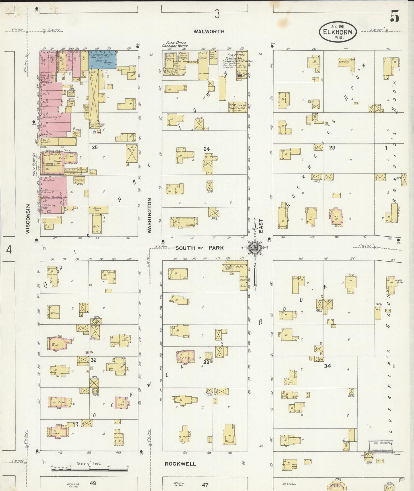 Sanborn Fire Insurance Map from Elkhorn, Walworth County, Wisconsin (1911), Sheet #0005 - Complete Map Set gallery image, historic Sanborn map, vintage wall art, Wisconsin Wisconsin