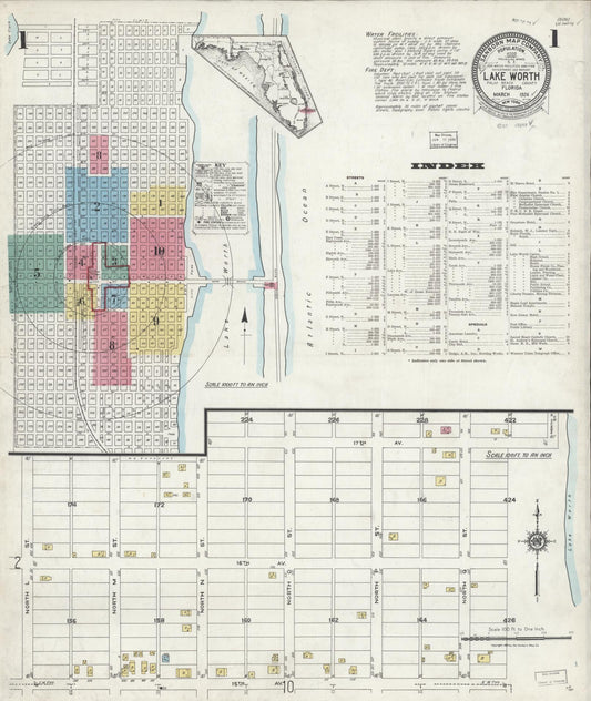 Sanborn Fire Insurance Map from Lake Worth, Palm Beach County, Florida (1924), Sheet #0001 - Historic Sanborn Fire Insurance Map Print, vintage old map wall art, antique decor, genealogy gift, Florida Florida map