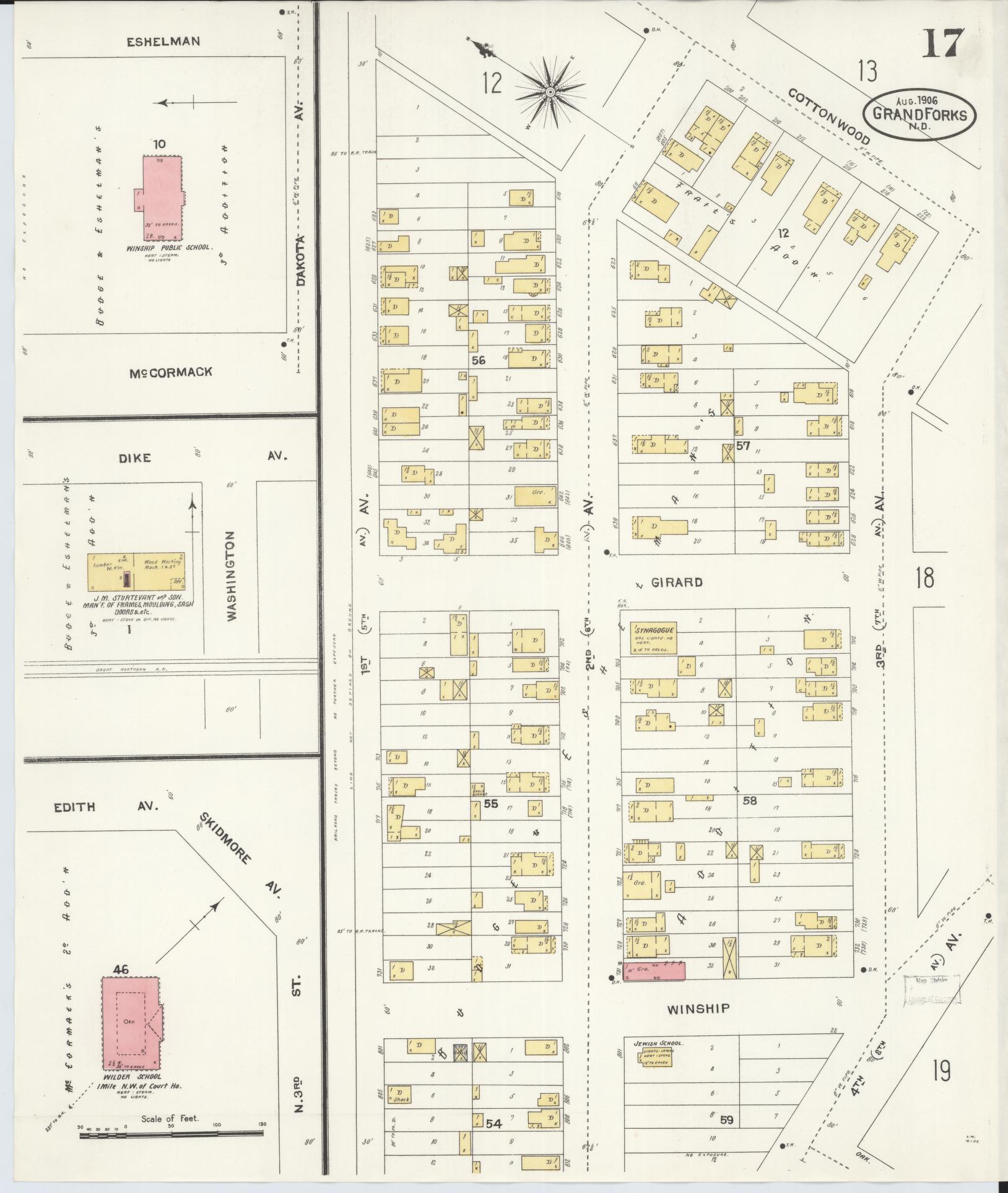 Sanborn Fire Insurance Map from Grand Forks, Grand Forks County, North Dakota (1906), Sheet #0017 - Historic Sanborn Fire Insurance Map Print, vintage old map wall art, antique decor, genealogy gift, North Dakota North Dakota map