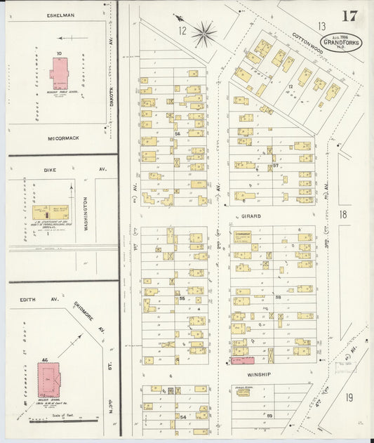 Sanborn Fire Insurance Map from Grand Forks, Grand Forks County, North Dakota (1906), Sheet #0017 - Historic Sanborn Fire Insurance Map Print, vintage old map wall art, antique decor, genealogy gift, North Dakota North Dakota map