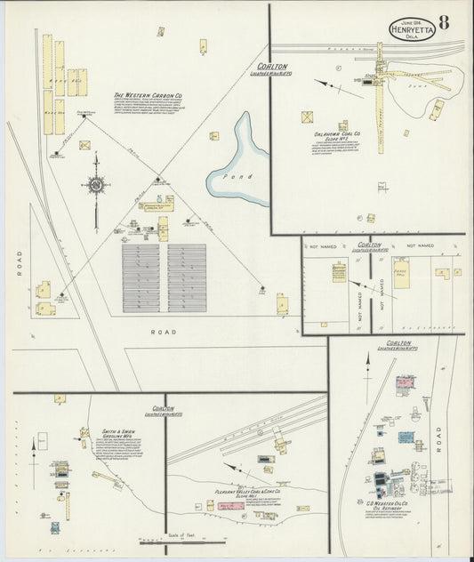 Sanborn Fire Insurance Map from Henryetta, Okmulgee County, Oklahoma (1914), Sheet #0008 - Historic Sanborn Fire Insurance Map Print, vintage old map wall art, antique decor, genealogy gift, Oklahoma Oklahoma map