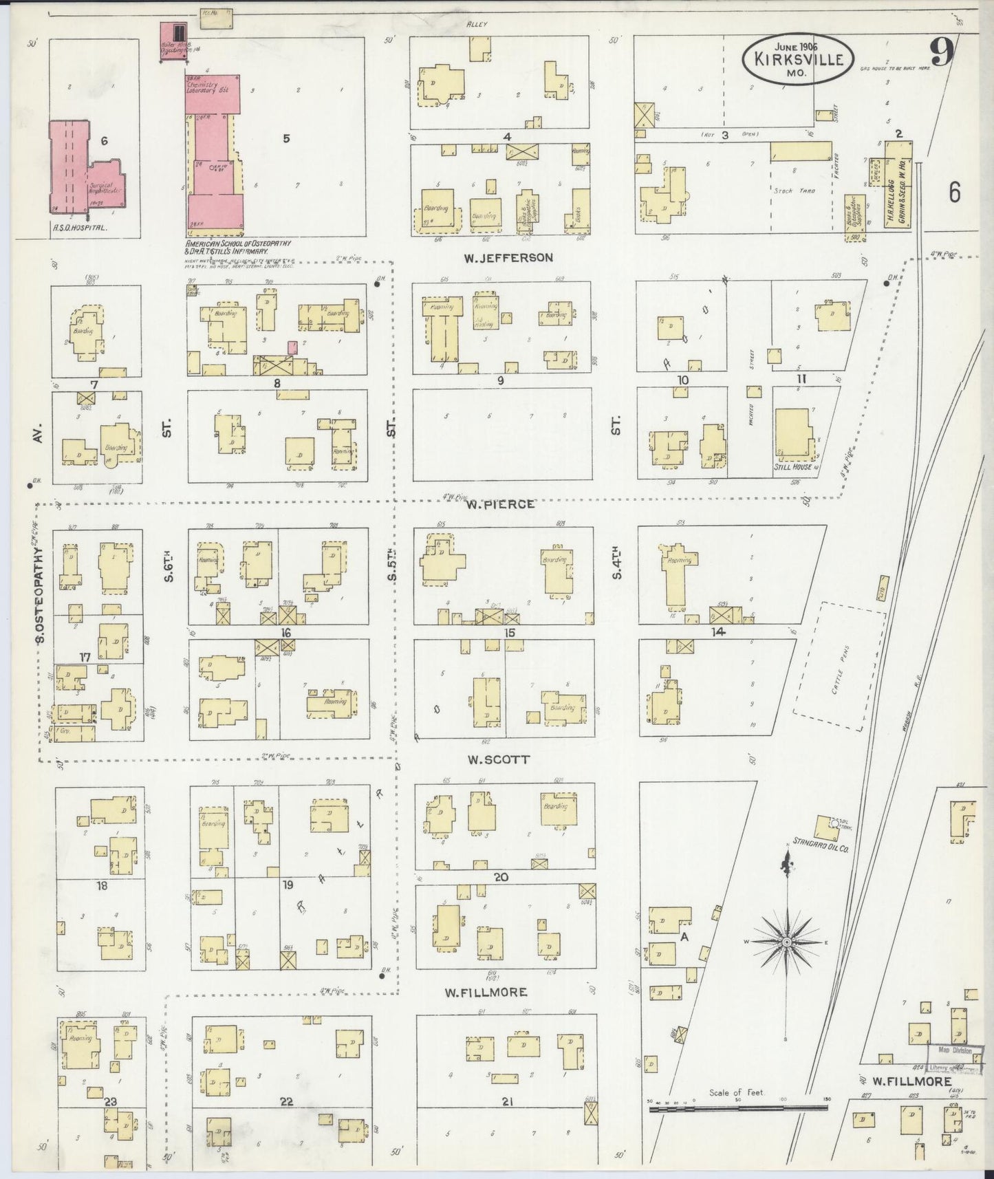 Sanborn Fire Insurance Map from Kirksville, Adair County, Missouri (1906), Sheet #0009 - Complete Map Set gallery image, historic Sanborn map, vintage wall art, Missouri Missouri