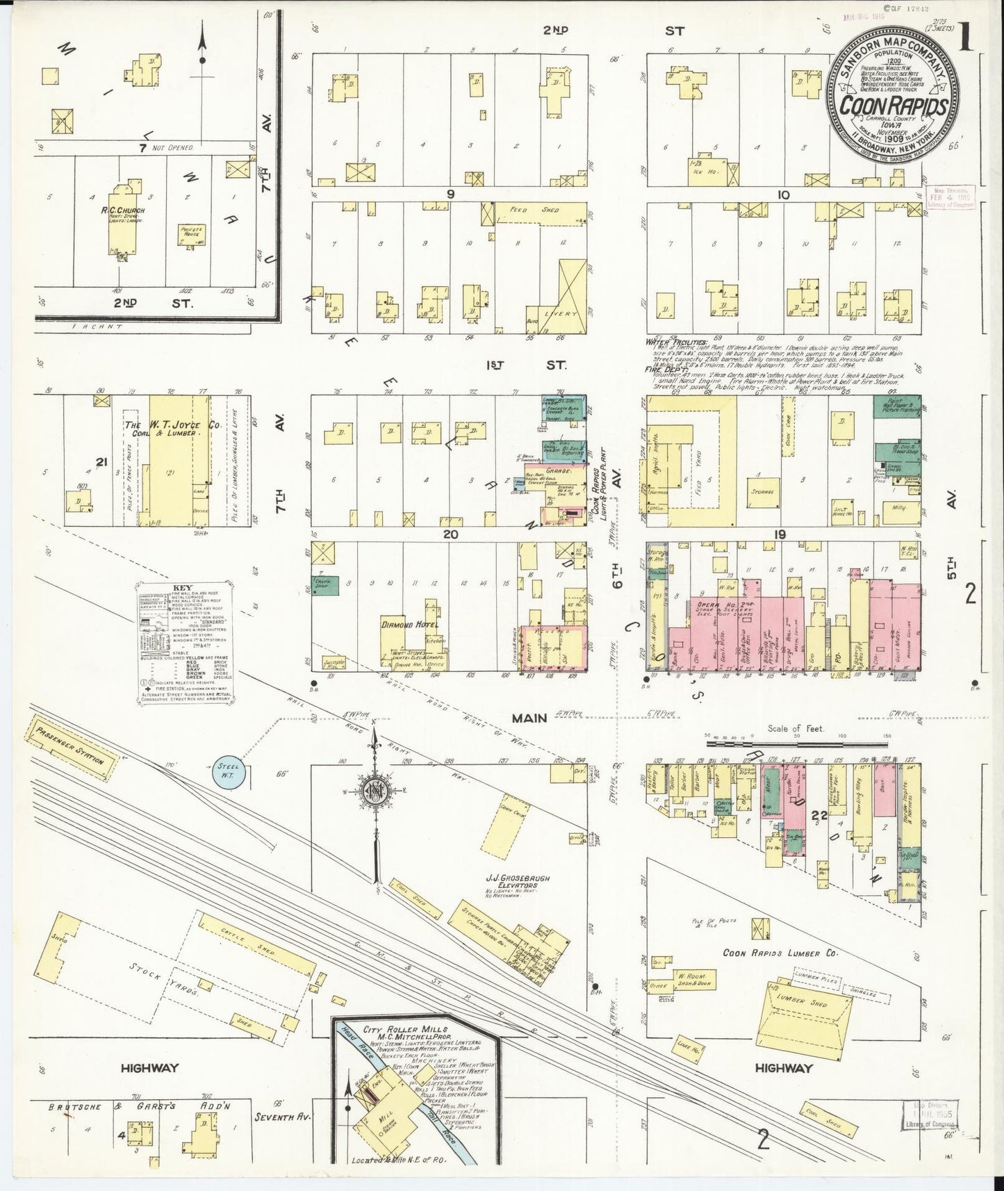 Sanborn Fire Insurance Map from Coon Rapids, Carroll County, Iowa (1909), Sheet #0001 - Historic Sanborn Fire Insurance Map Print, vintage old map wall art