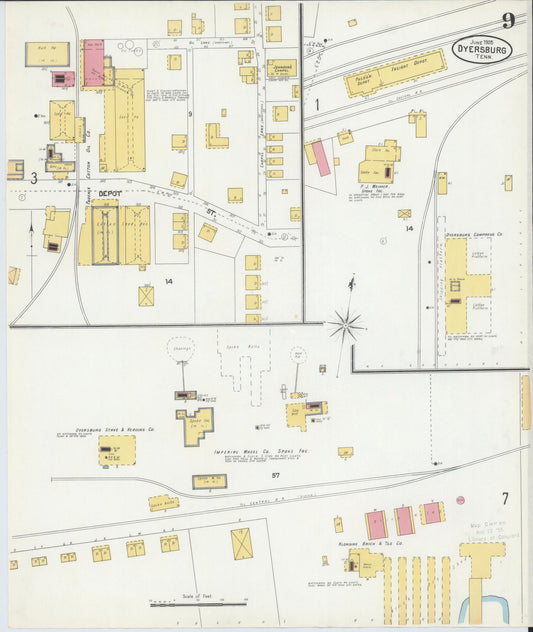 Sanborn Fire Insurance Map from Dyersburg, Dyer County, Tennessee (1905), Sheet #0009 - Historic Sanborn Fire Insurance Map Print, vintage old map wall art, antique decor, genealogy gift, Tennessee Tennessee map