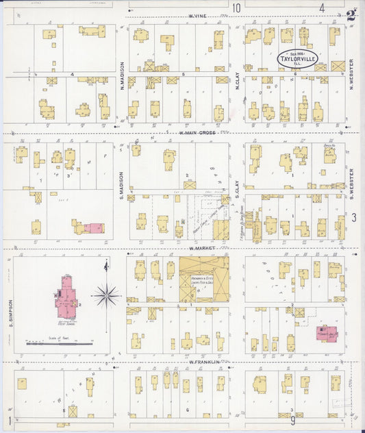 Sanborn Fire Insurance Map from Taylorville, Christian County, Illinois (1906), Sheet #0002 - Historic Sanborn Fire Insurance Map Print, vintage old map wall art, antique decor, genealogy gift, Illinois Illinois map