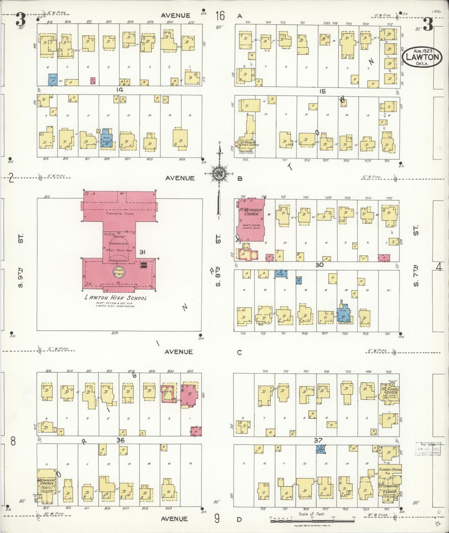 Sanborn Fire Insurance Map from Lawton, Comanche County, Oklahoma (1923), Sheet #0003 - Complete Map Set gallery image, historic Sanborn map, vintage wall art, Oklahoma Oklahoma
