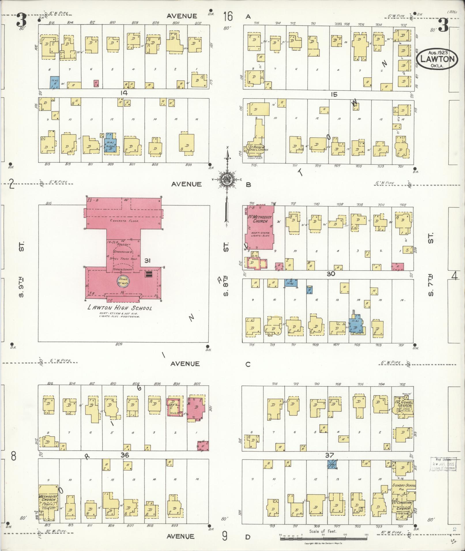 Sanborn Fire Insurance Map from Lawton, Comanche County, Oklahoma (1923), Sheet #0003 - Complete Map Set gallery image, historic Sanborn map, vintage wall art, Oklahoma Oklahoma