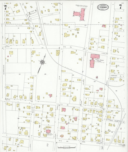 Sanborn Fire Insurance Map from Conway, Horry County, South Carolina (1930), Sheet #0007 - Historic Sanborn Fire Insurance Map Print, vintage old map wall art, antique decor, genealogy gift, South Carolina South Carolina map