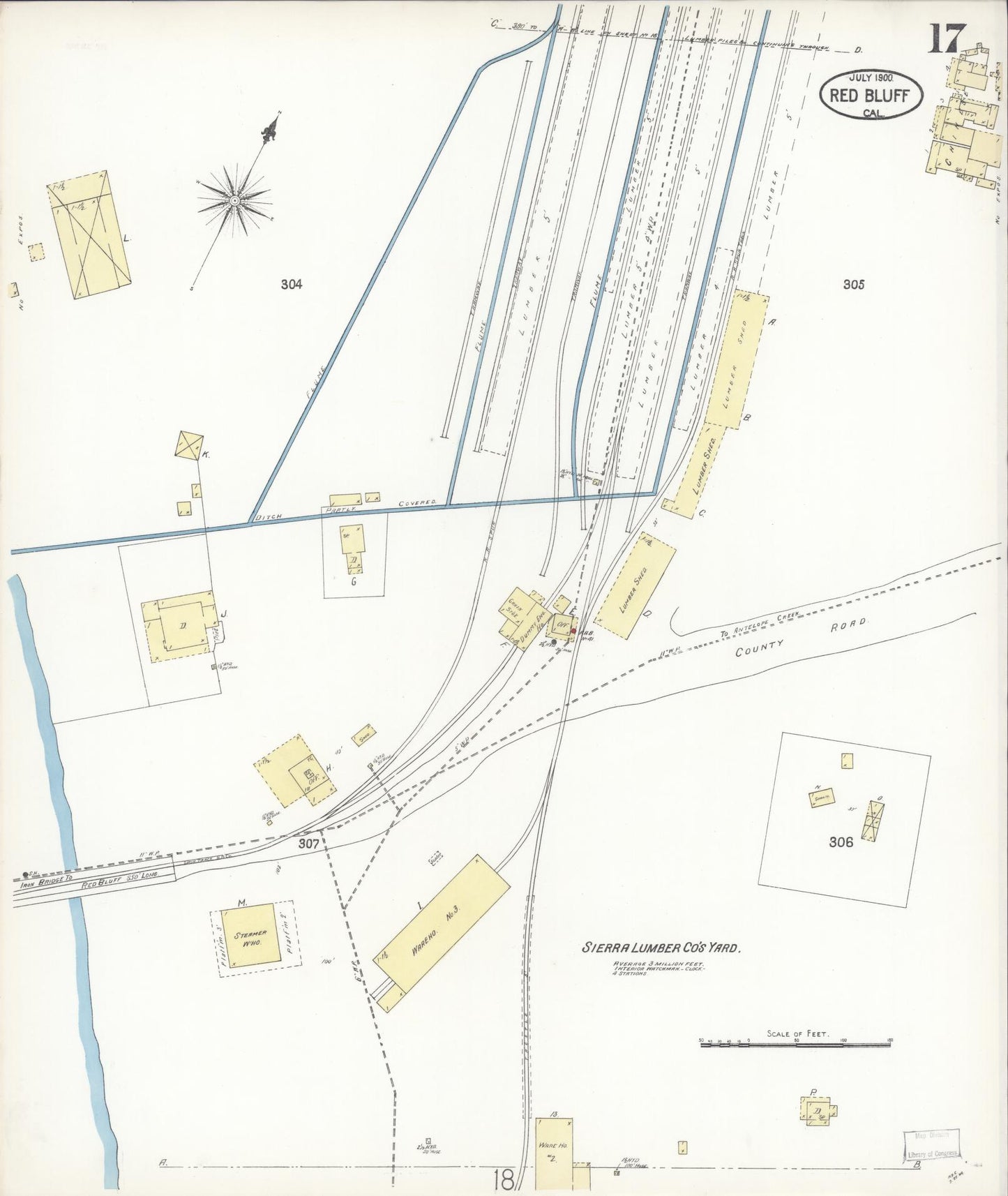 Sanborn Fire Insurance Map from Red Bluff, Tehama County, California (1900), Sheet #0017 - Complete Map Set gallery image, historic Sanborn map, vintage wall art, California California