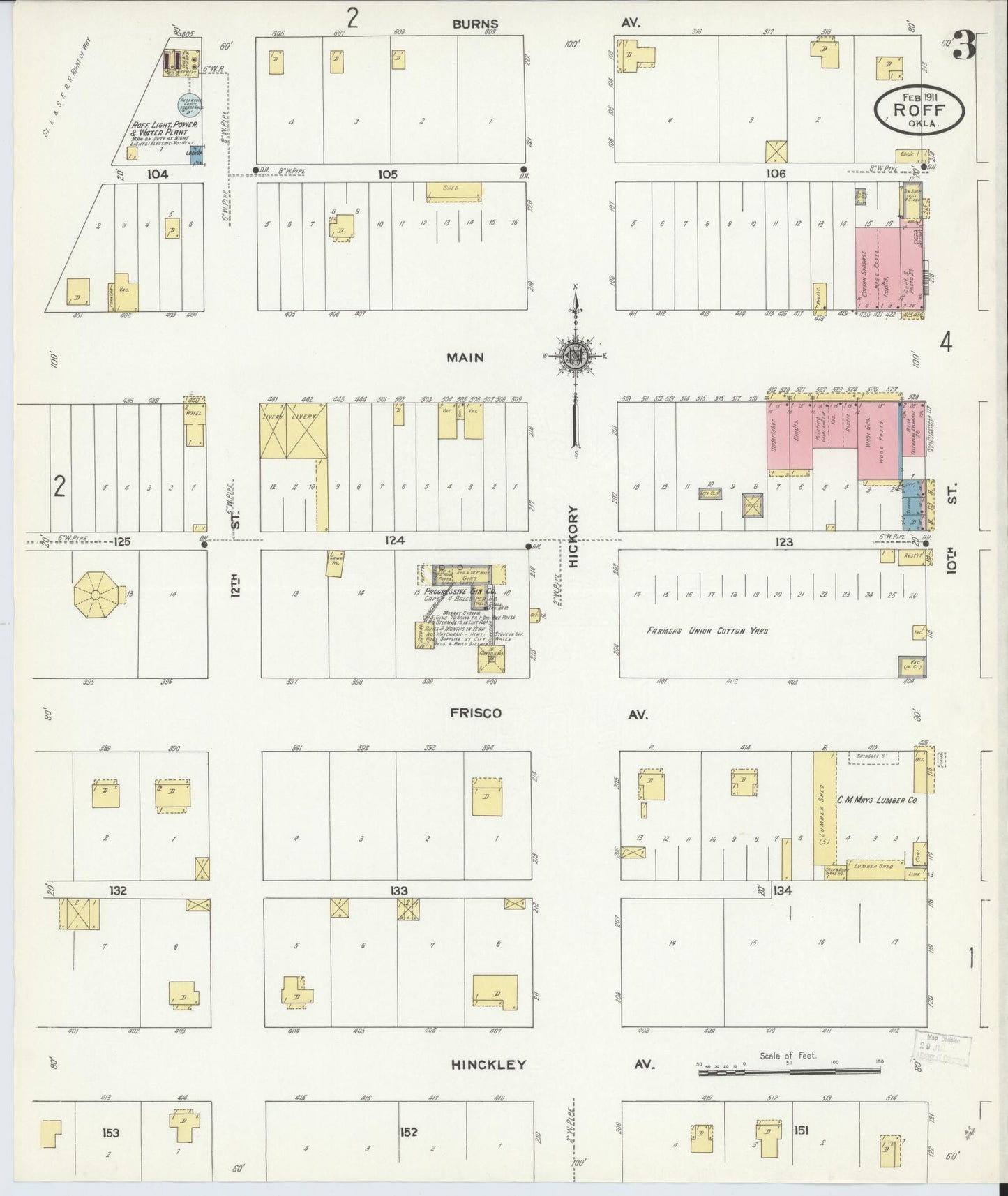Sanborn Fire Insurance Map from Roff, Pontotoc County, Oklahoma (1911), Sheet #0003 - Complete Map Set gallery image, historic Sanborn map, vintage wall art, Oklahoma Oklahoma