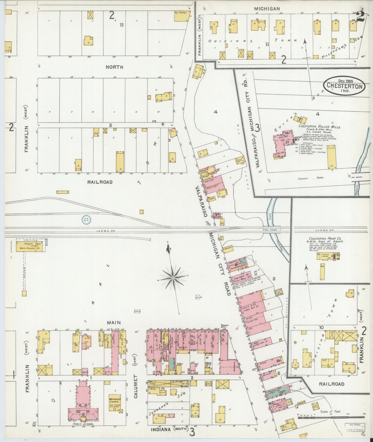 Sanborn Fire Insurance Map from Chesterton, Porter County, Indiana (1905), Sheet #0002 - Historic Sanborn Fire Insurance Map Print, vintage old map wall art, antique decor, genealogy gift, Indiana Indiana map