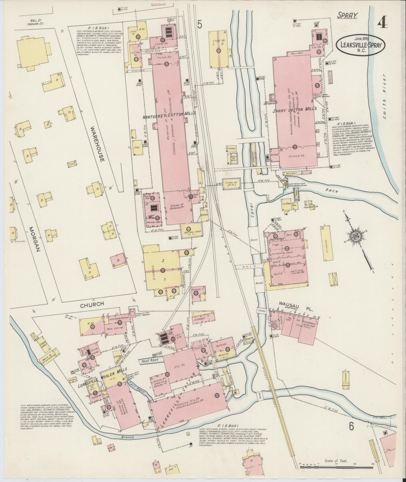 Sanborn Fire Insurance Map from Leaksville-spray, Rockingham County, North Carolina (1915), Sheet #0004 - Complete Map Set gallery image, historic Sanborn map, vintage wall art, North Carolina North Carolina