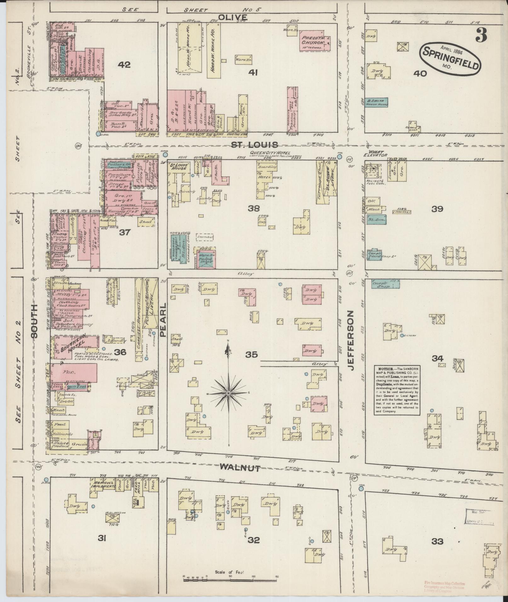 Sanborn Fire Insurance Map from Springfield, Greene County, Missouri (1884), Sheet #0003 - Historic Sanborn Fire Insurance Map Print, vintage old map wall art, antique decor, genealogy gift, Missouri Missouri map