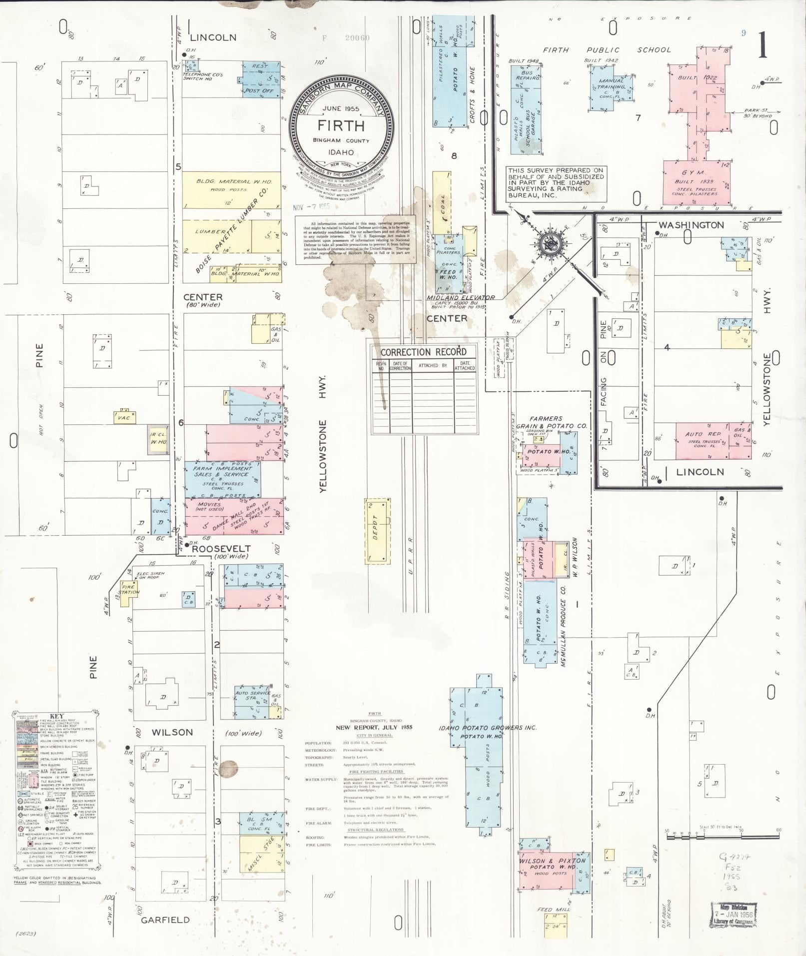 Sanborn Fire Insurance Map from Firth, Bingham County, Idaho (1955), Sheet #0001 - Historic Sanborn Fire Insurance Map Print, vintage old map wall art, antique decor, genealogy gift, Idaho Idaho map