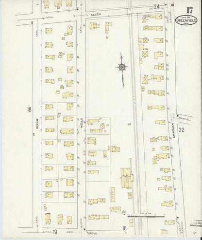 Sanborn Fire Insurance Map from Greenfield, Franklin County, Massachusetts (1914), Sheet #0017 - Historic Sanborn Fire Insurance Map Print, vintage old map wall art, antique decor, genealogy gift, Massachusetts Massachusetts map