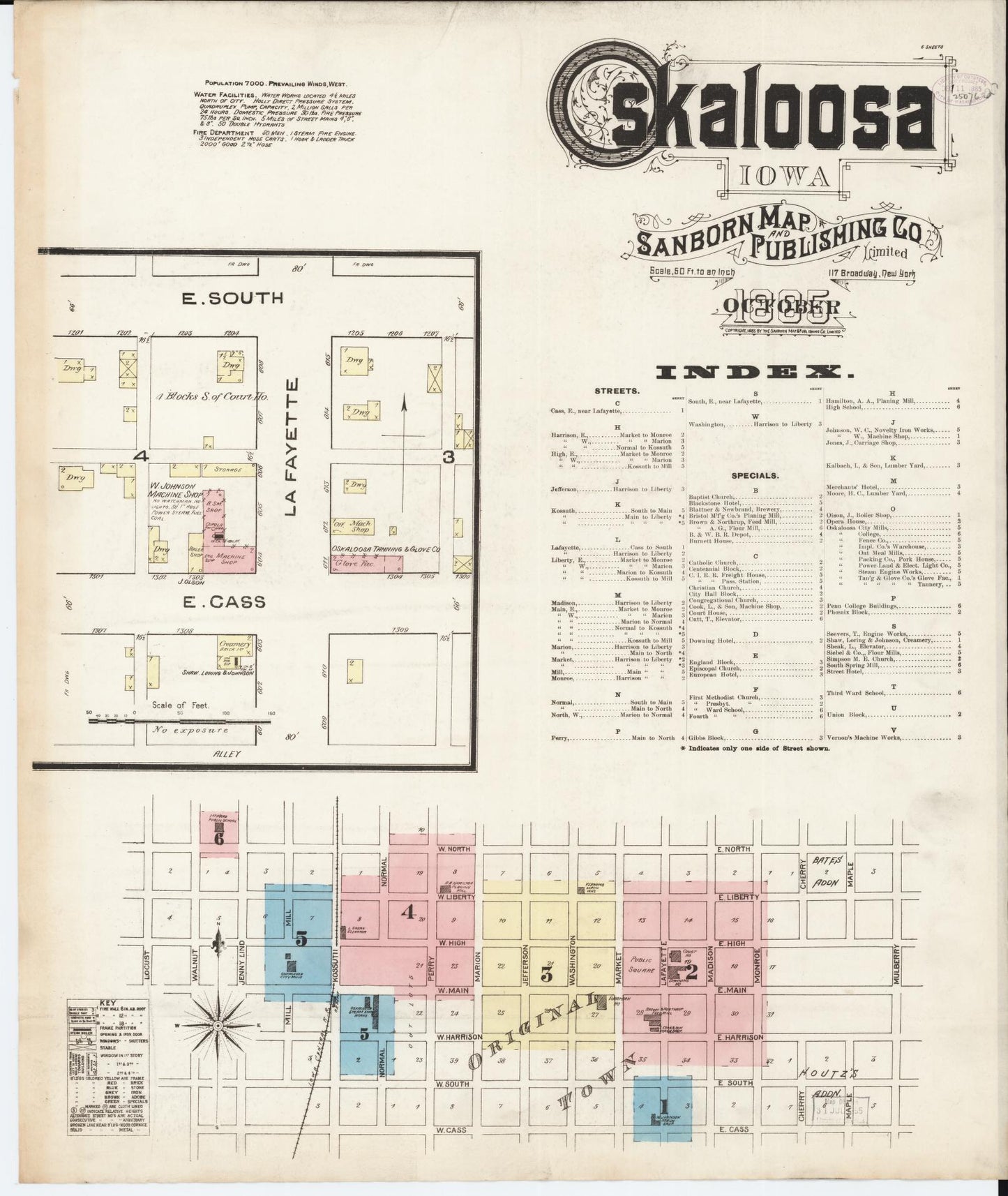 Sanborn Fire Insurance Map from Oskaloosa, Mahaska County, Iowa (1885), Sheet #0001 - Historic Sanborn Fire Insurance Map Print