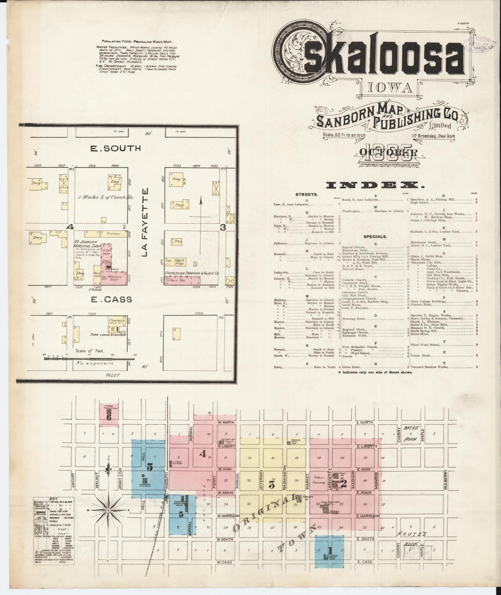Sanborn Fire Insurance Map from Oskaloosa, Mahaska County, Iowa (1885), Sheet #0001 - Historic Sanborn Fire Insurance Map Print
