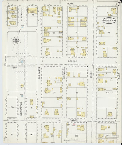 Sanborn Fire Insurance Map from Brunswick, Glynn County, Georgia (1893), Sheet #0007 - Complete Map Set gallery image, historic Sanborn map, vintage wall art, Georgia Georgia