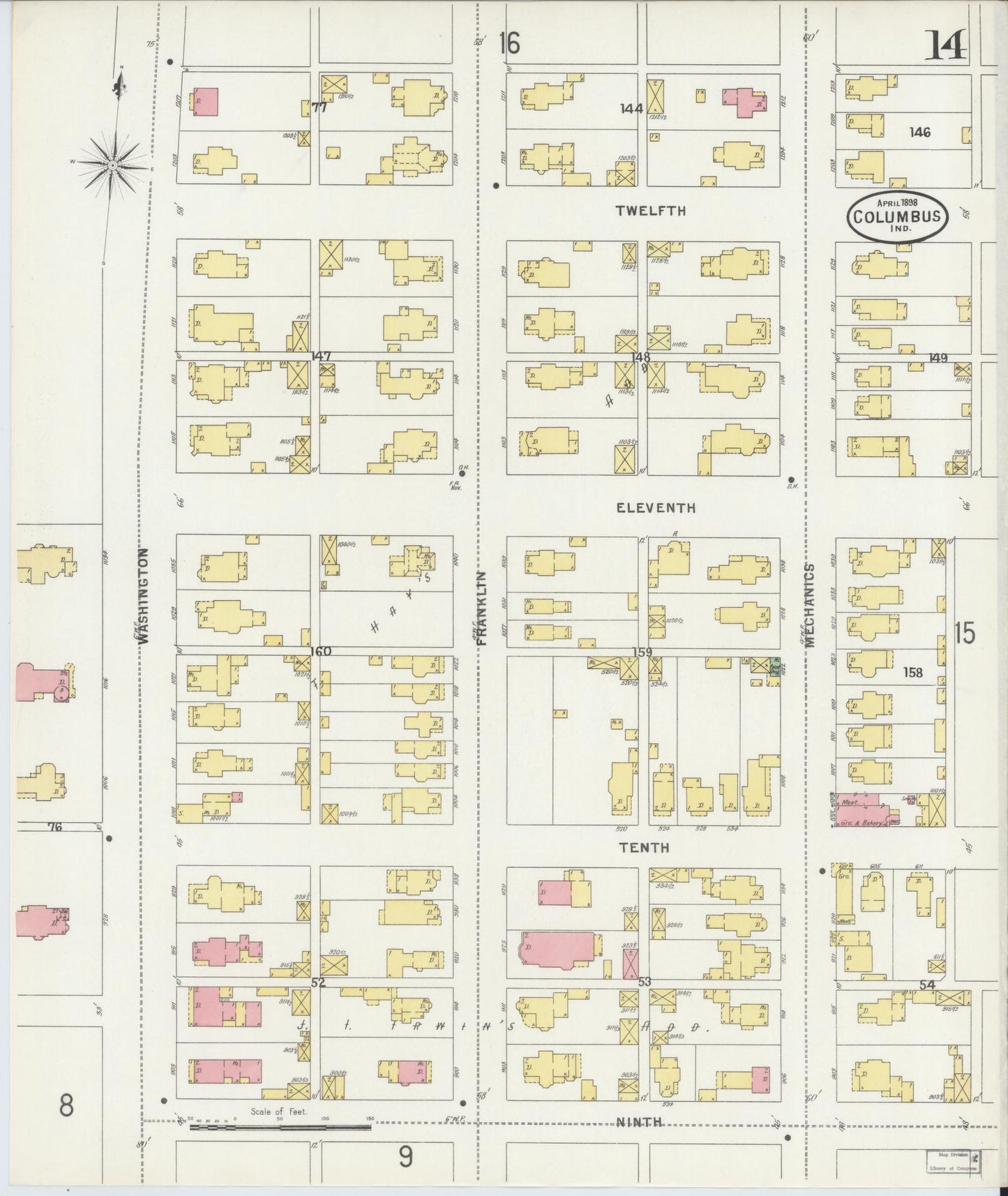 Sanborn Fire Insurance Map from Columbus, Bartholomew County, Indiana (1898), Sheet #0014 - Complete Map Set gallery image, historic Sanborn map, vintage wall art, Indiana Indiana