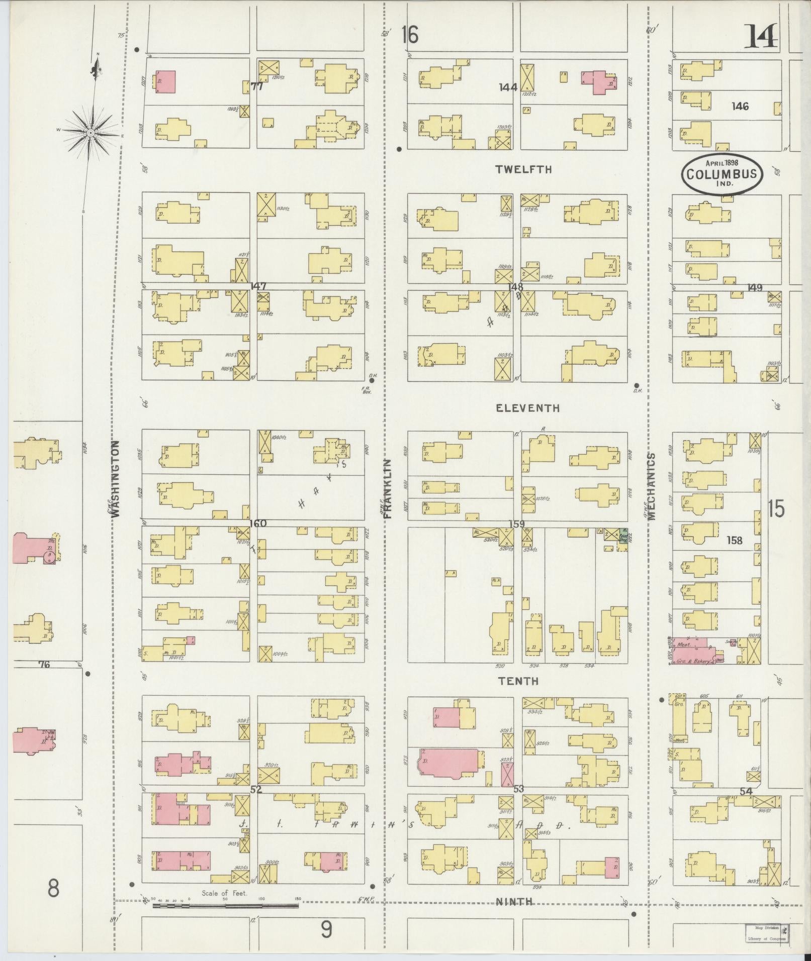 Sanborn Fire Insurance Map from Columbus, Bartholomew County, Indiana (1898), Sheet #0014 - Complete Map Set gallery image, historic Sanborn map, vintage wall art, Indiana Indiana