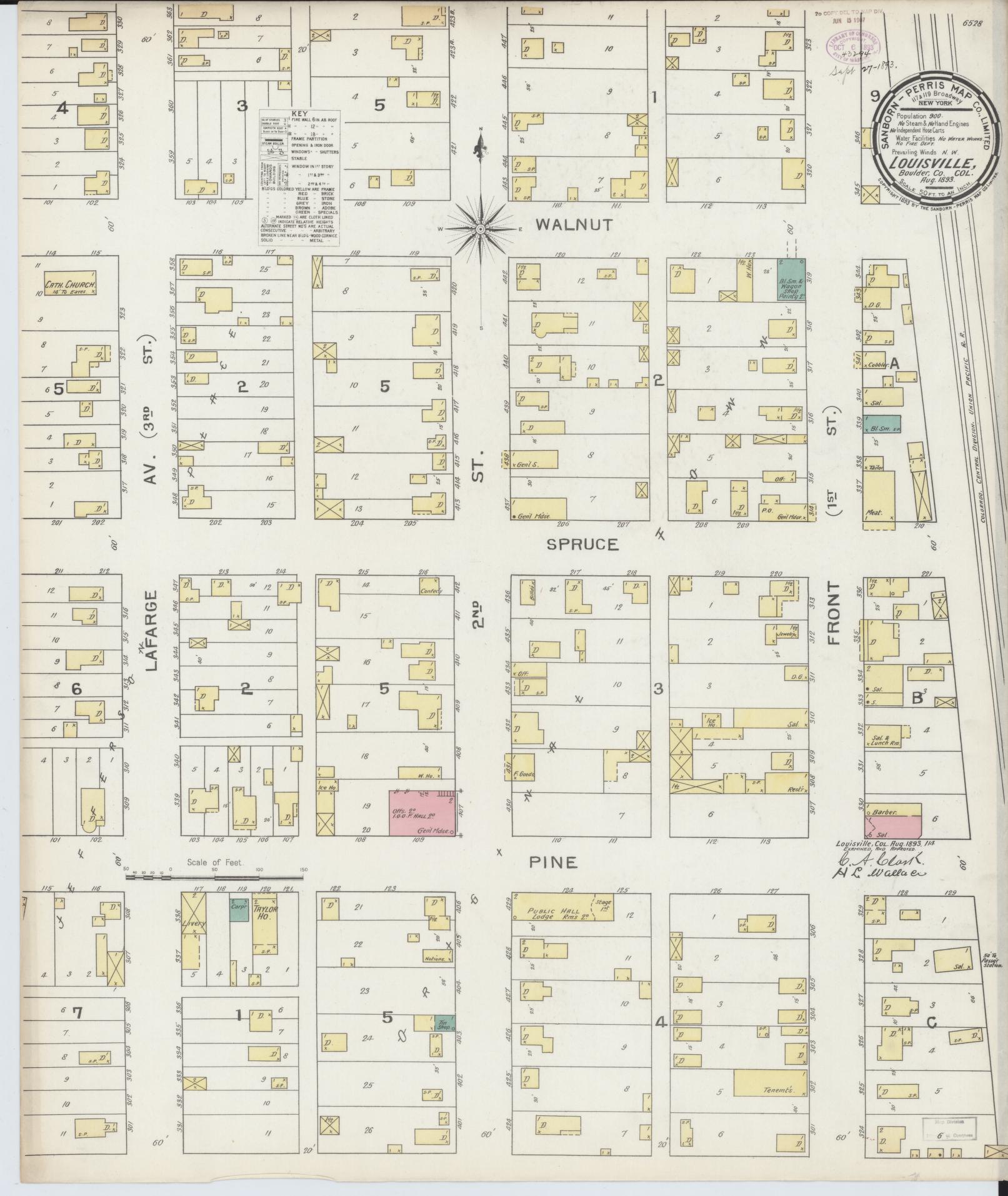 Sanborn Fire Insurance Map from Louisville, Boulder County, Colorado (1893), Sheet #0001 - Historic Sanborn Fire Insurance Map Print, vintage old map wall art, antique decor, genealogy gift, Colorado Colorado map