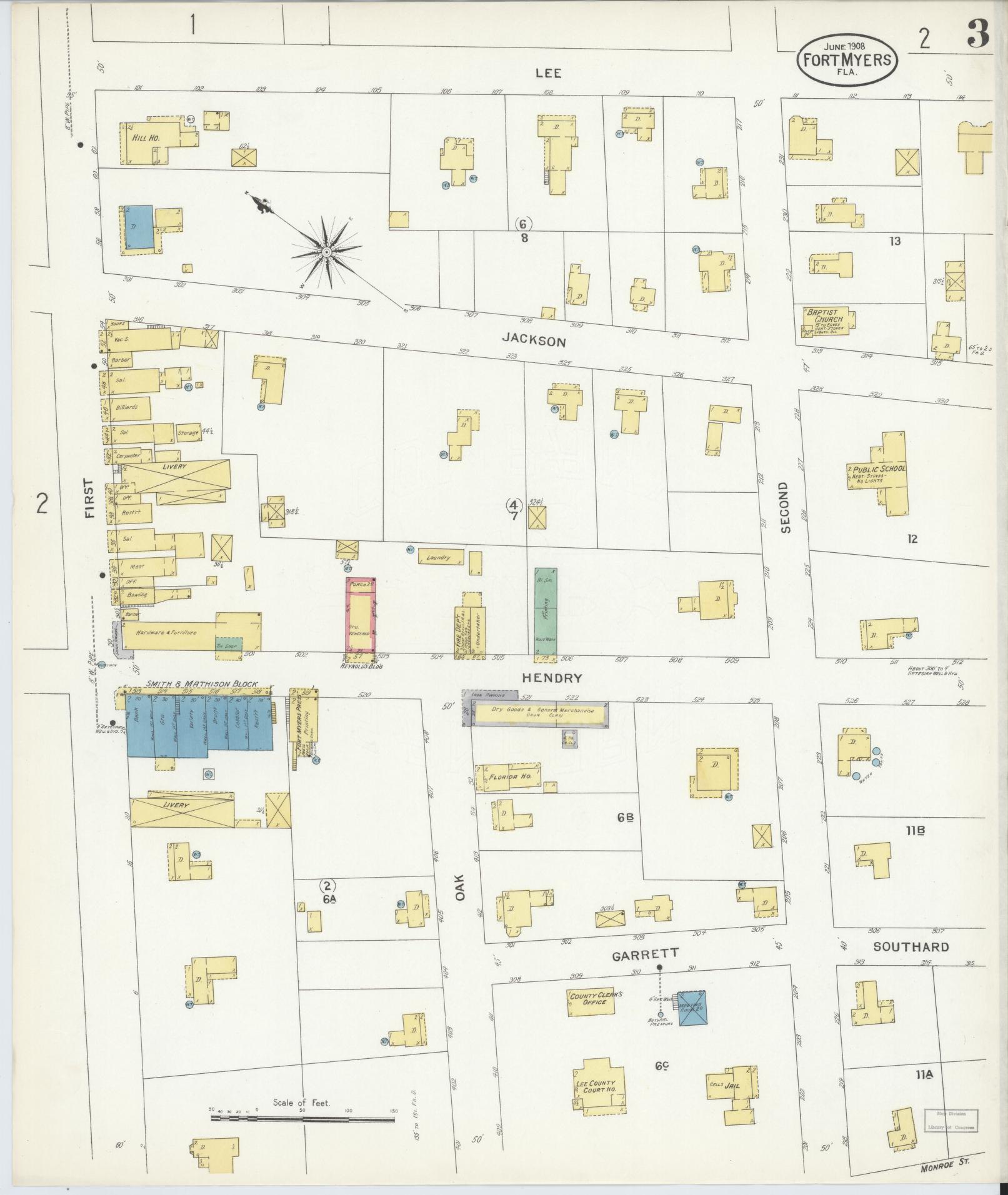 Sanborn Fire Insurance Map from Fort Myers, Lee County, Florida (1908), Sheet #0003 - Complete Map Set gallery image, historic Sanborn map, vintage wall art, Florida Florida