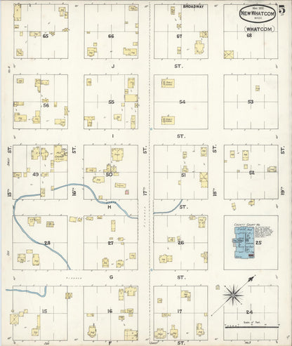 Sanborn Fire Insurance Map from New Whatcom, Whatcom County, Washington (1891), Sheet #0005 - Complete Map Set gallery image, historic Sanborn map, vintage wall art, Washington Washington