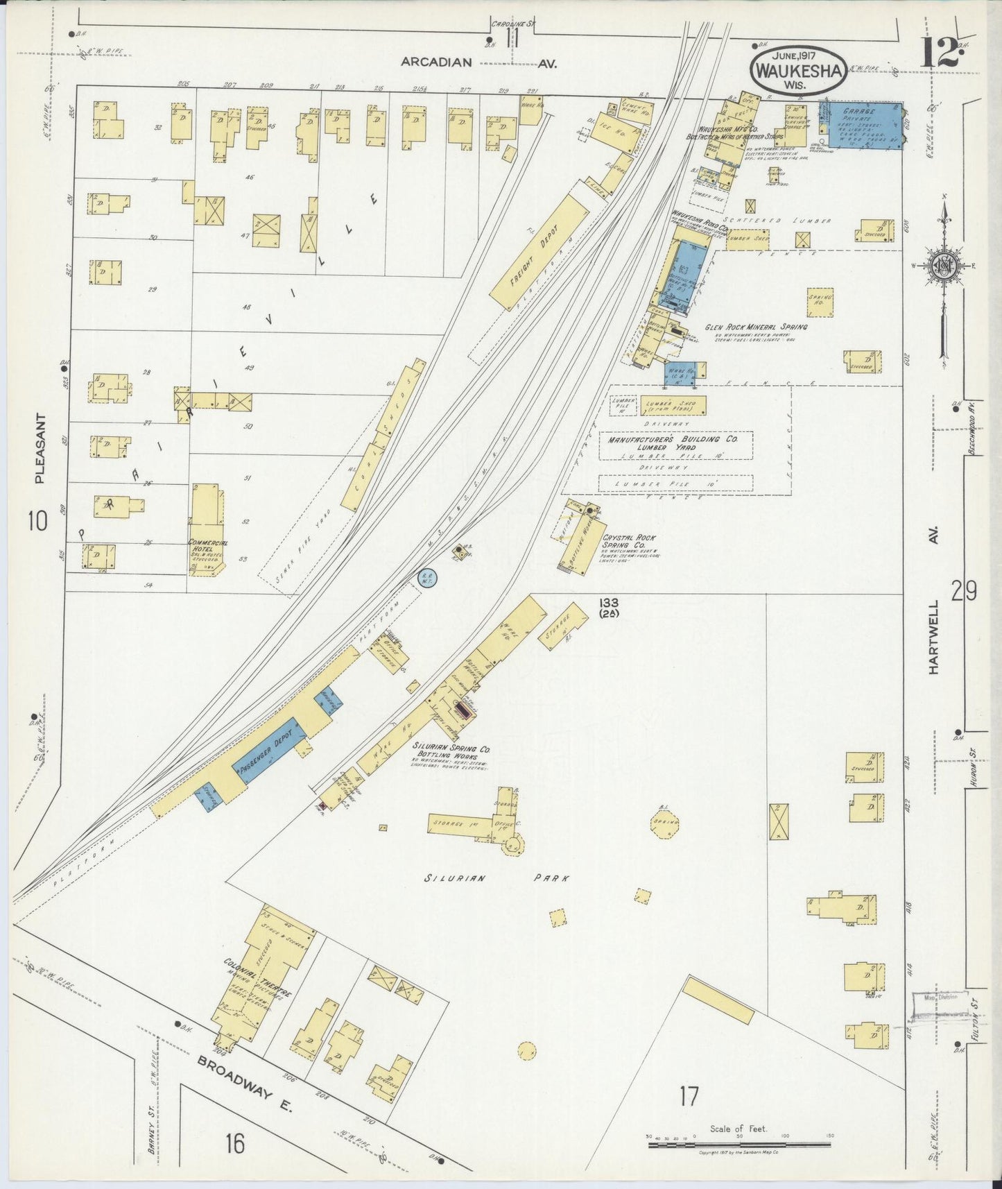 Sanborn Fire Insurance Map from Waukesha, Waukesha County, Wisconsin (1917), Sheet #0012 - Complete Map Set gallery image, historic Sanborn map, vintage wall art, Wisconsin Wisconsin