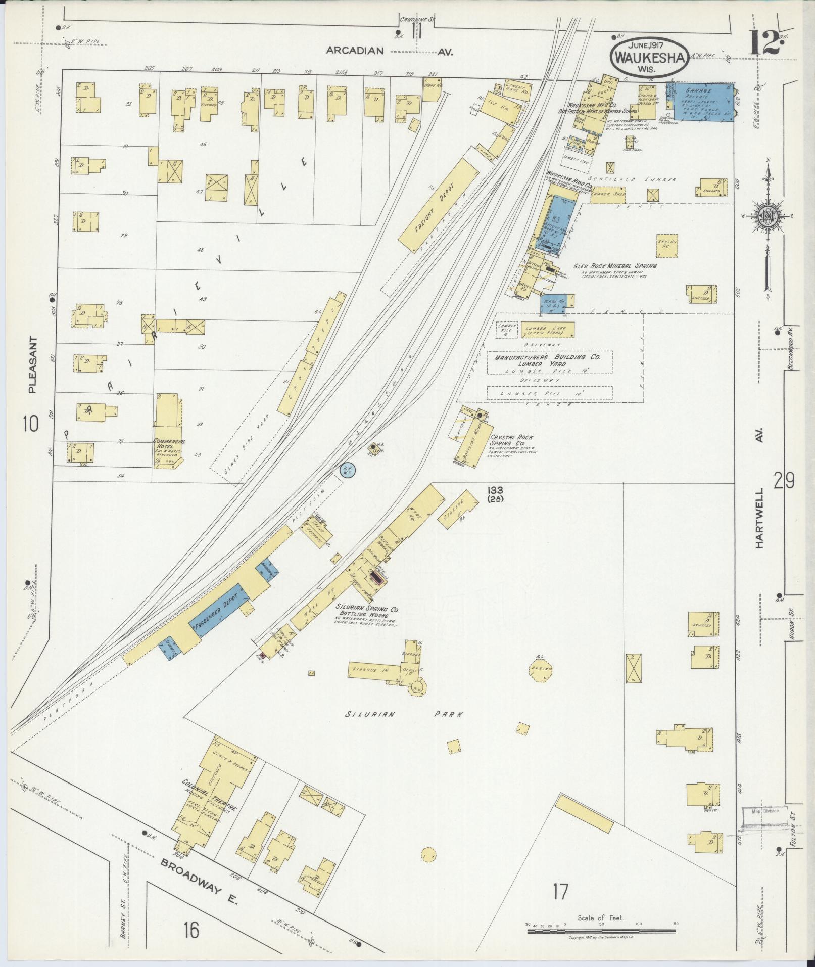 Sanborn Fire Insurance Map from Waukesha, Waukesha County, Wisconsin (1917), Sheet #0012 - Complete Map Set gallery image, historic Sanborn map, vintage wall art, Wisconsin Wisconsin