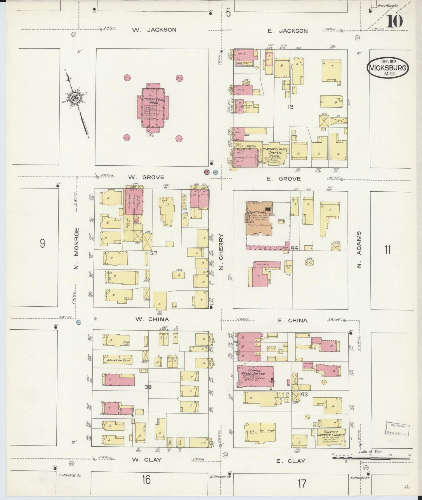 Sanborn Fire Insurance Map from Vicksburg, Warren County, Mississippi (1913), Sheet #0010 - Complete Map Set gallery image, historic Sanborn map, vintage wall art, Mississippi Mississippi