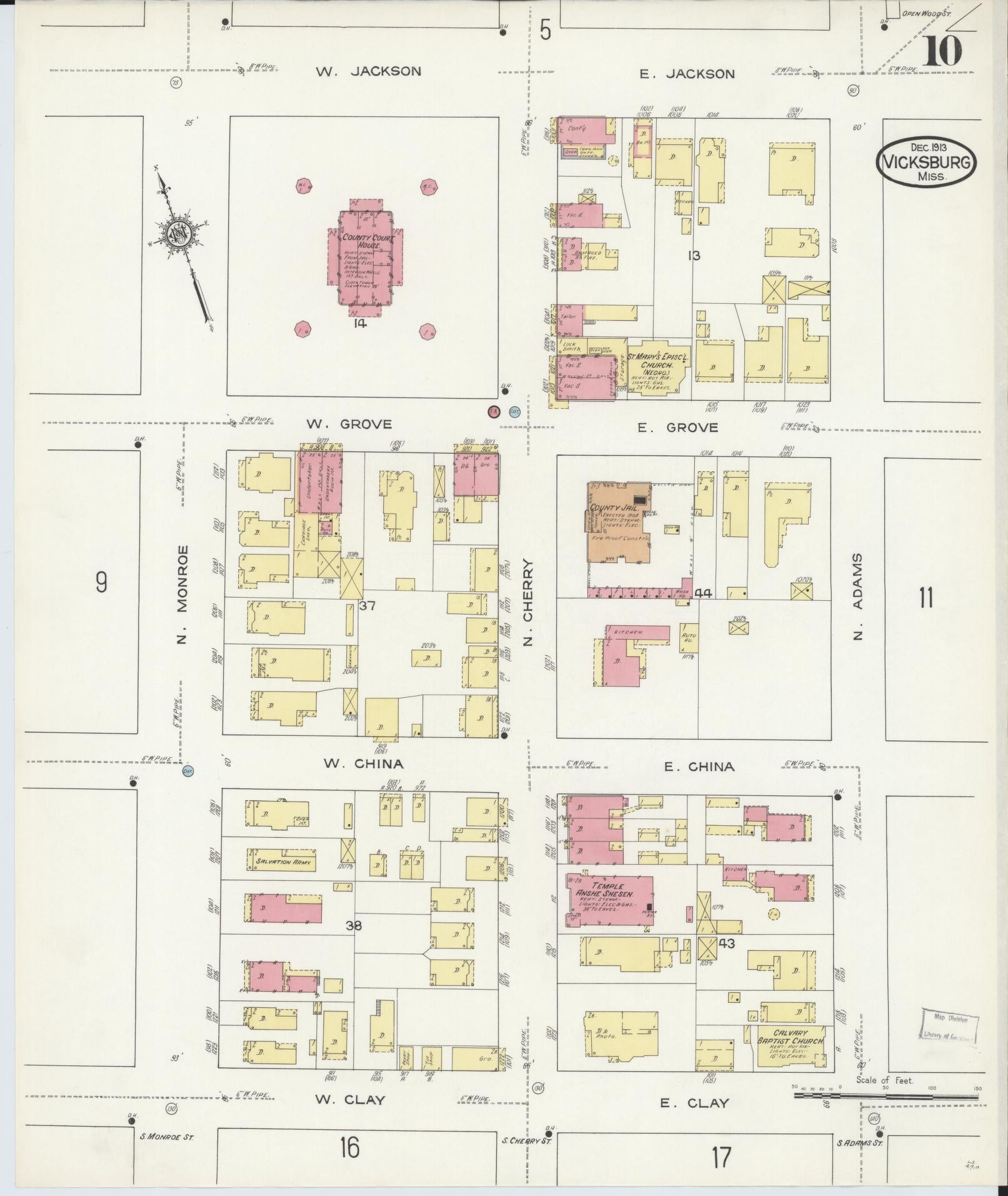 Sanborn Fire Insurance Map from Vicksburg, Warren County, Mississippi (1913), Sheet #0010 - Complete Map Set gallery image, historic Sanborn map, vintage wall art, Mississippi Mississippi