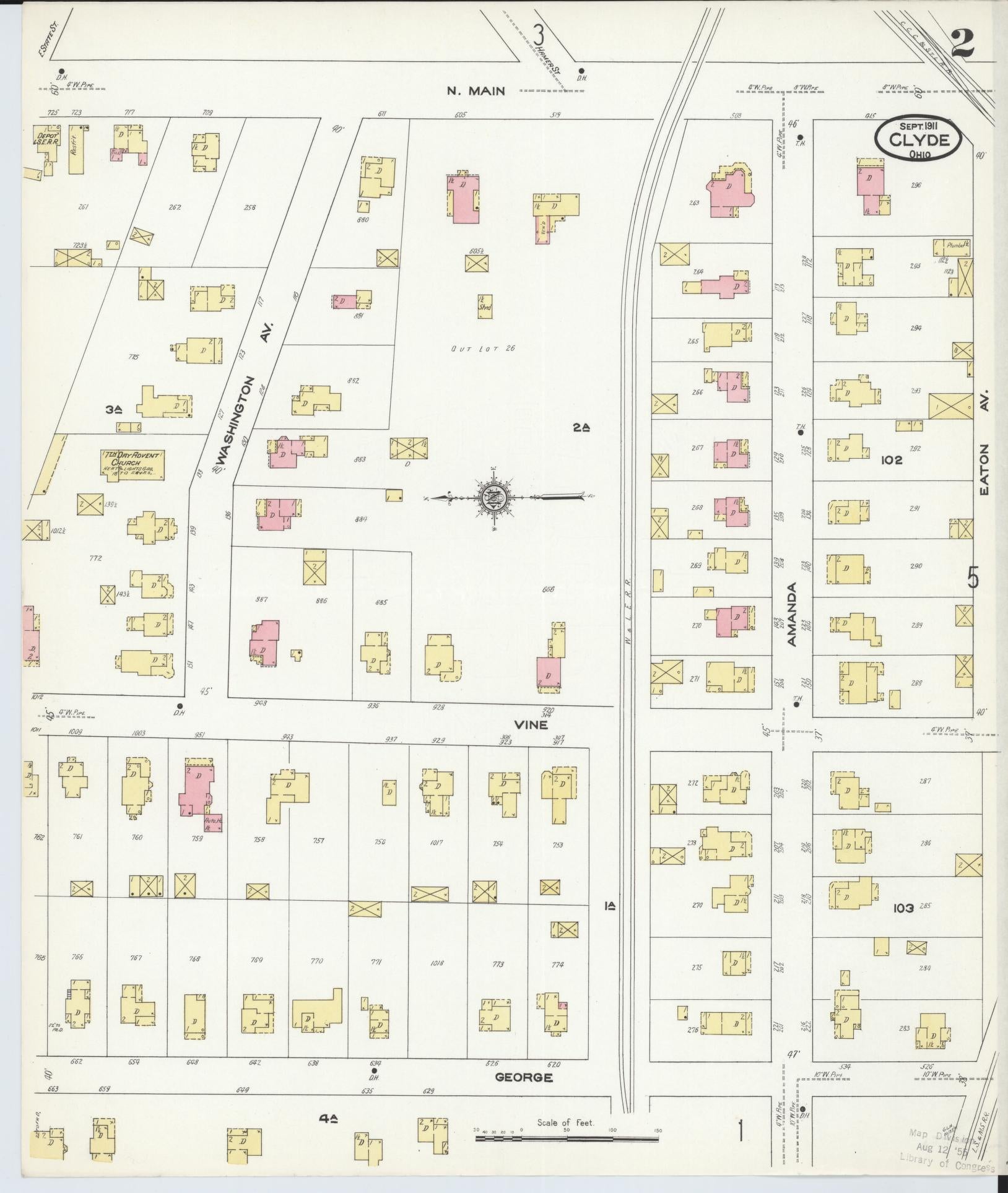 Sanborn Fire Insurance Map from Clyde, Sandusky County, Ohio (1911), Sheet #0002 - Historic Sanborn Fire Insurance Map Print, vintage old map wall art, antique decor, genealogy gift, Ohio Ohio map